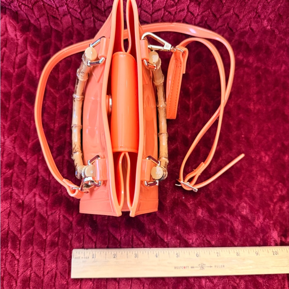 Orange Mini Handbag with Bamboo Handle - Picture 4 of 11